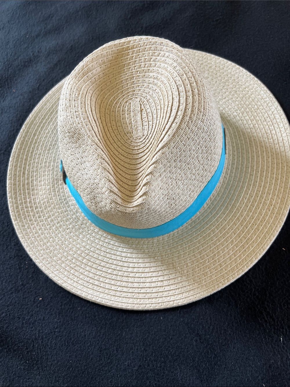 Panama Jack Beige Wide-brim Straw Hat with Turquoise Band